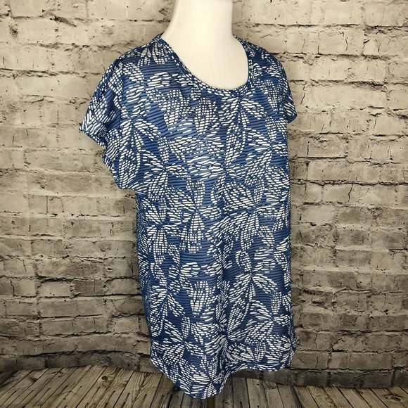 Chico's Blue White Floral Pattern Stella Mesh‎ Top - Picture 11 of 12